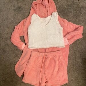 3 Piece Fluffy Pink and White Lounge Set